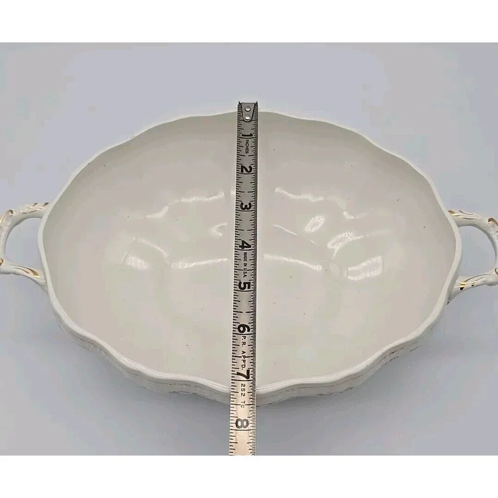 Vintage Dresden Semi Porcelain Two Handle Serving Bowl Rosesand Gold Trimmed